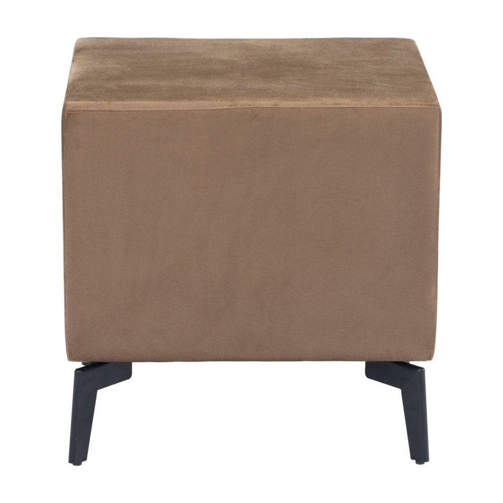 20" Brown and Black Velvet Wood and Steel End Table With Two Drawers