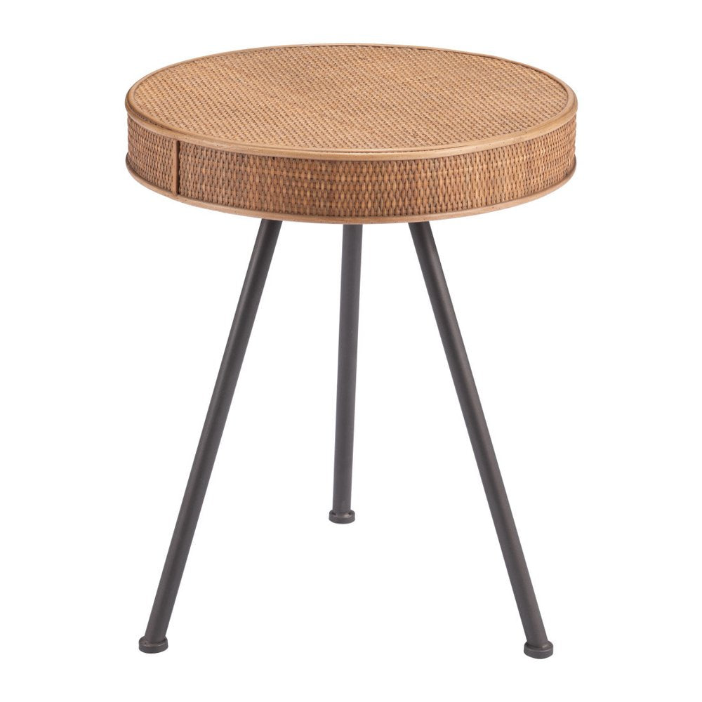 23" Natural and Gray Rattan and Steel Round End Table