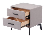 20" Gray and Black Fabric Wood and Steel End Table With Two Drawers