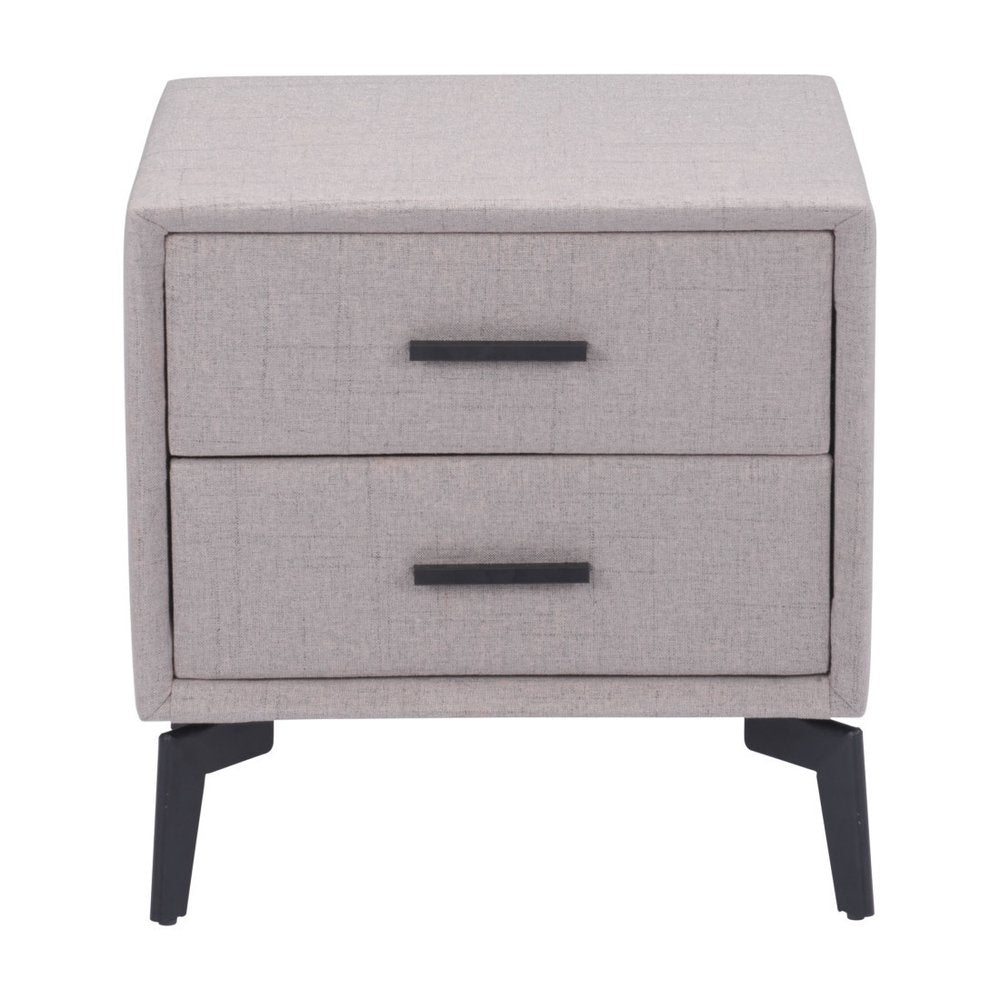 20" Gray and Black Fabric Wood and Steel End Table With Two Drawers