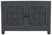30" Gray Distressed Solid Wood Textured Door Accent Cabinet With Two Doors