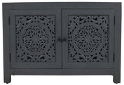 30" Gray Distressed Solid Wood Textured Door Accent Cabinet With Two Doors