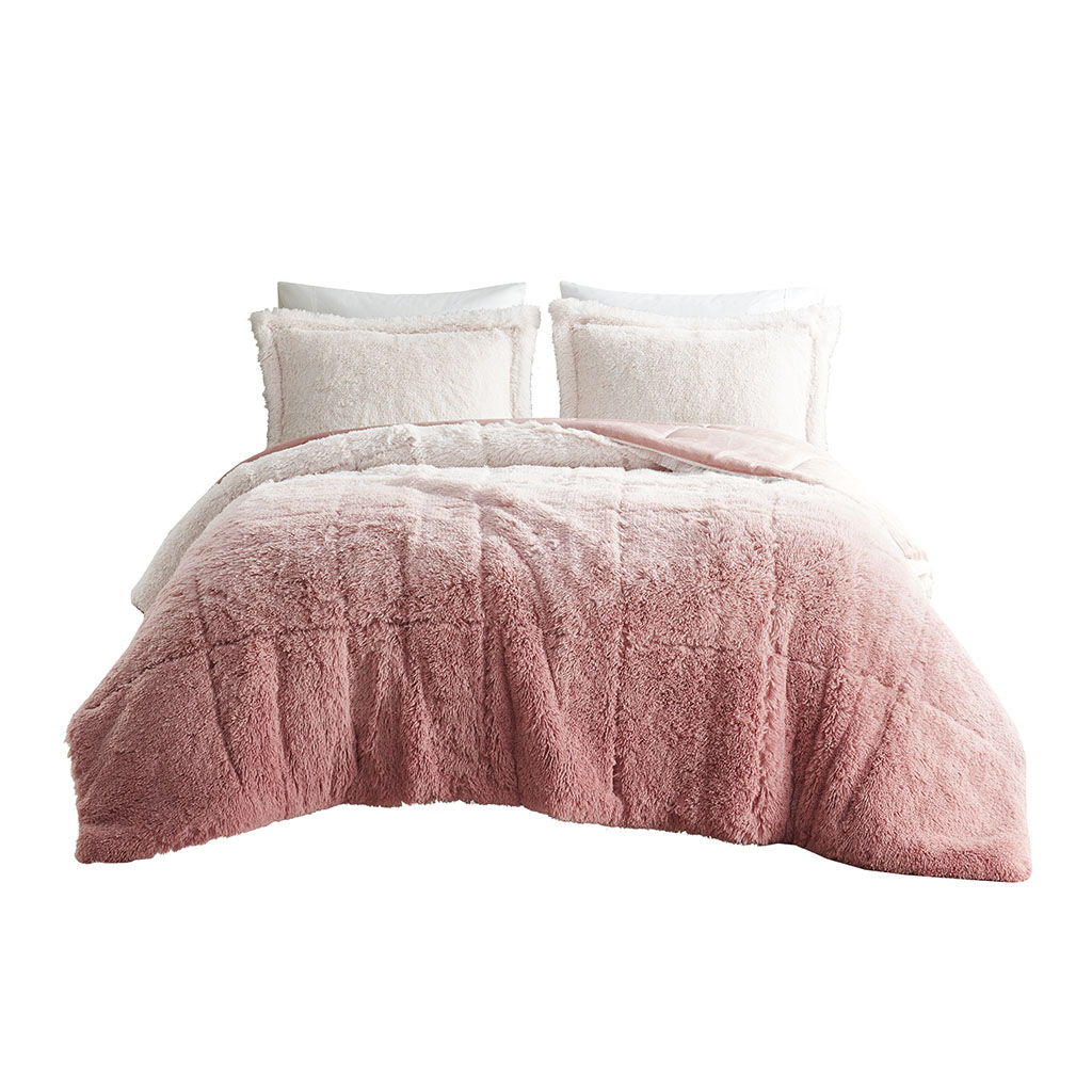 Brielle - Ombre Shaggy Long Comforter Mini Set - Blush