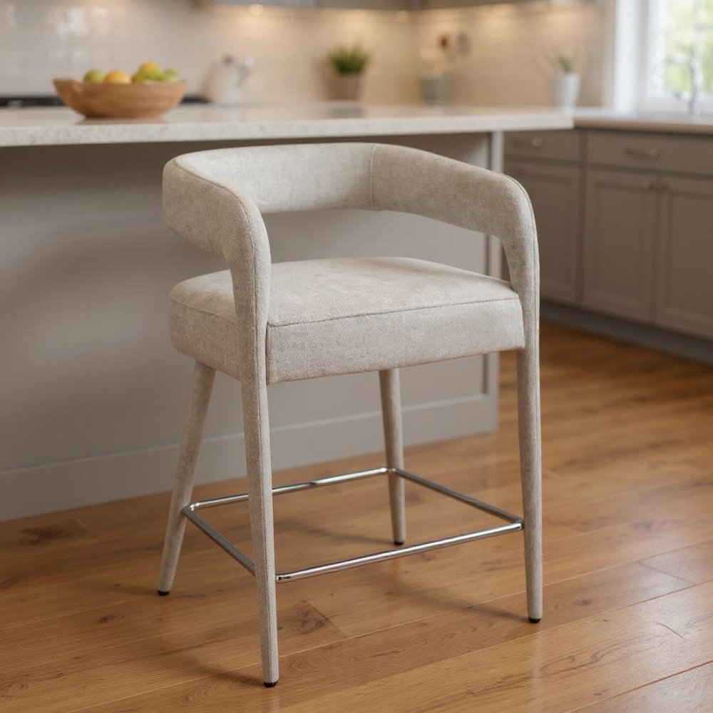 25" Ivory Metal and Fabric Low Back Counter Height Bar Chair
