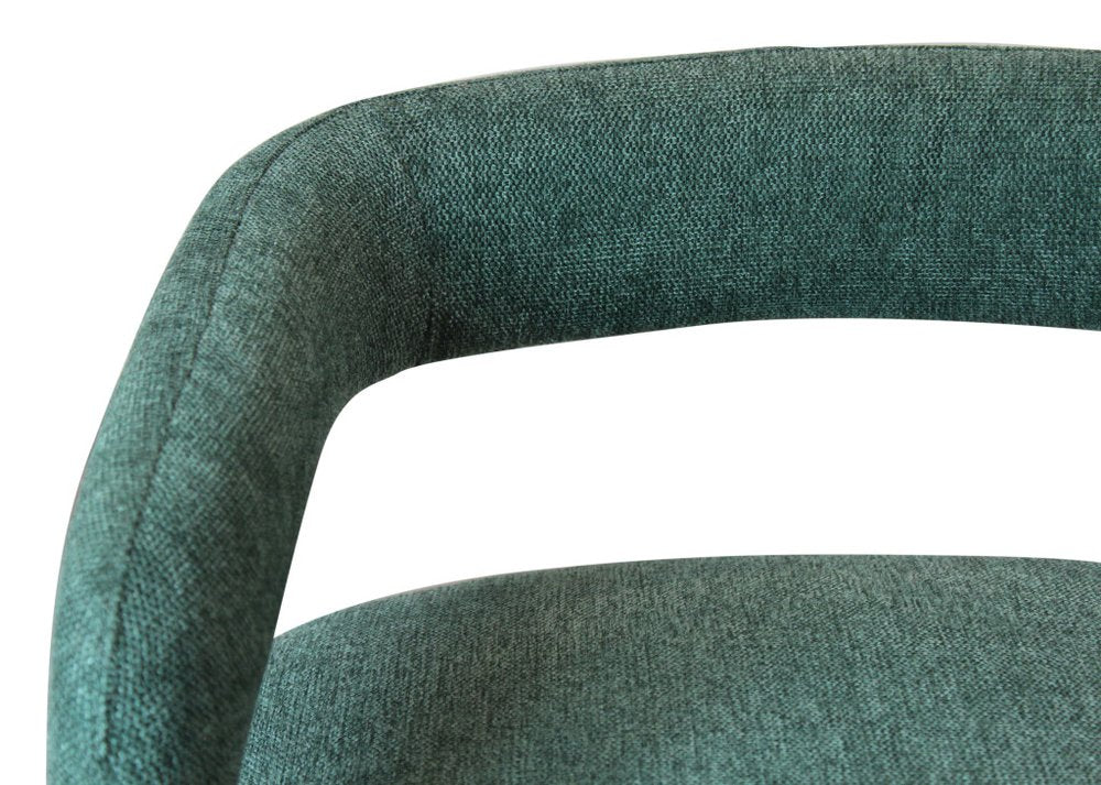 25" Teal Blue Metal and Fabric Low Back Counter Height Bar Chair