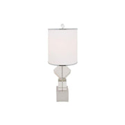 31" Clear And Silver Faux Crystal Geometric Table Lamp LED With White Drum Shade