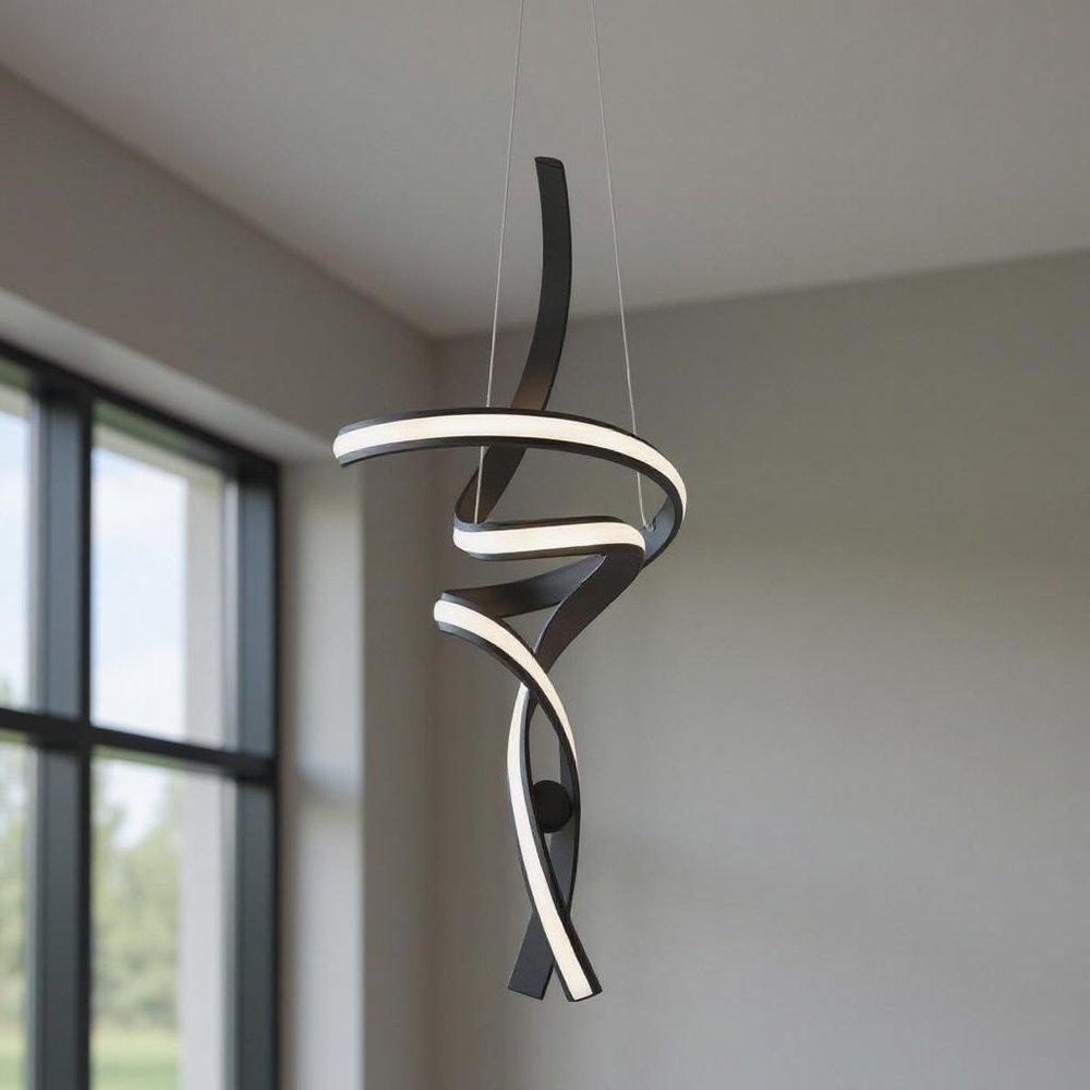 Black Two Light Metal LED Dimmable Chandelier