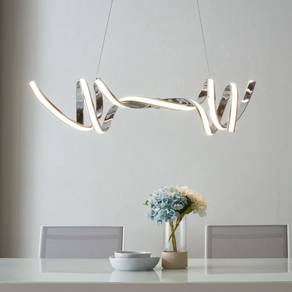 Silver Two Light Metal LED Dimmable Smart Enabled Chandelier