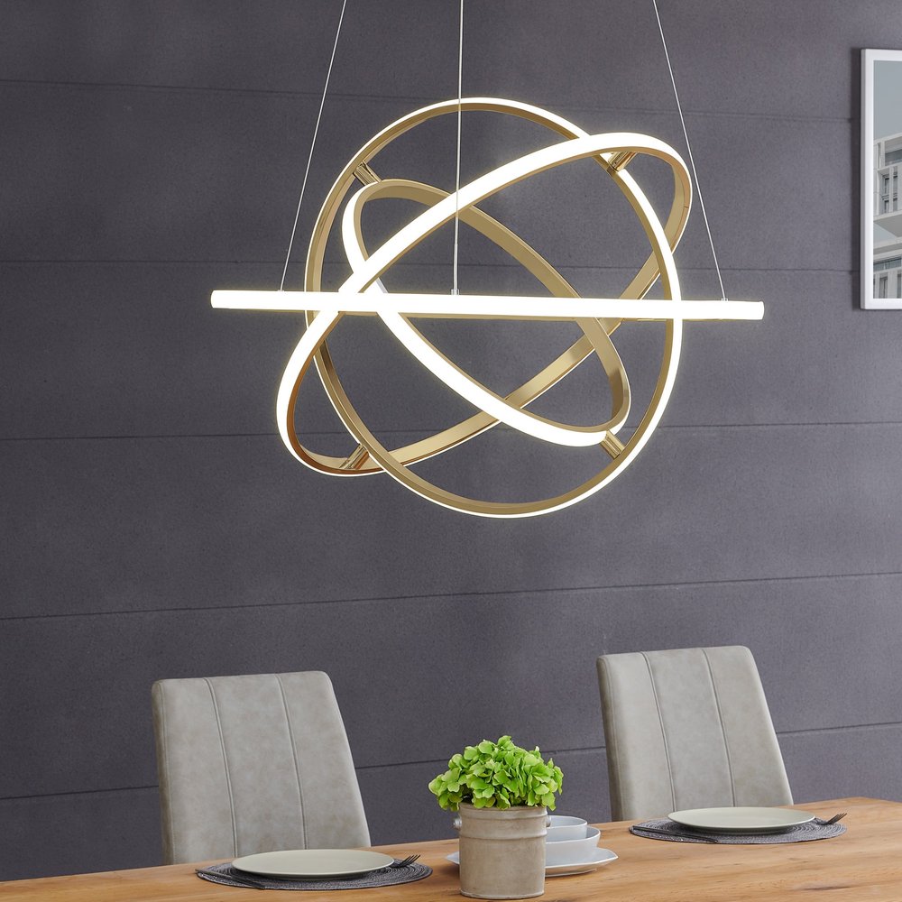 Gold Four Light Metal LED Dimmable Smart Enabled Chandelier