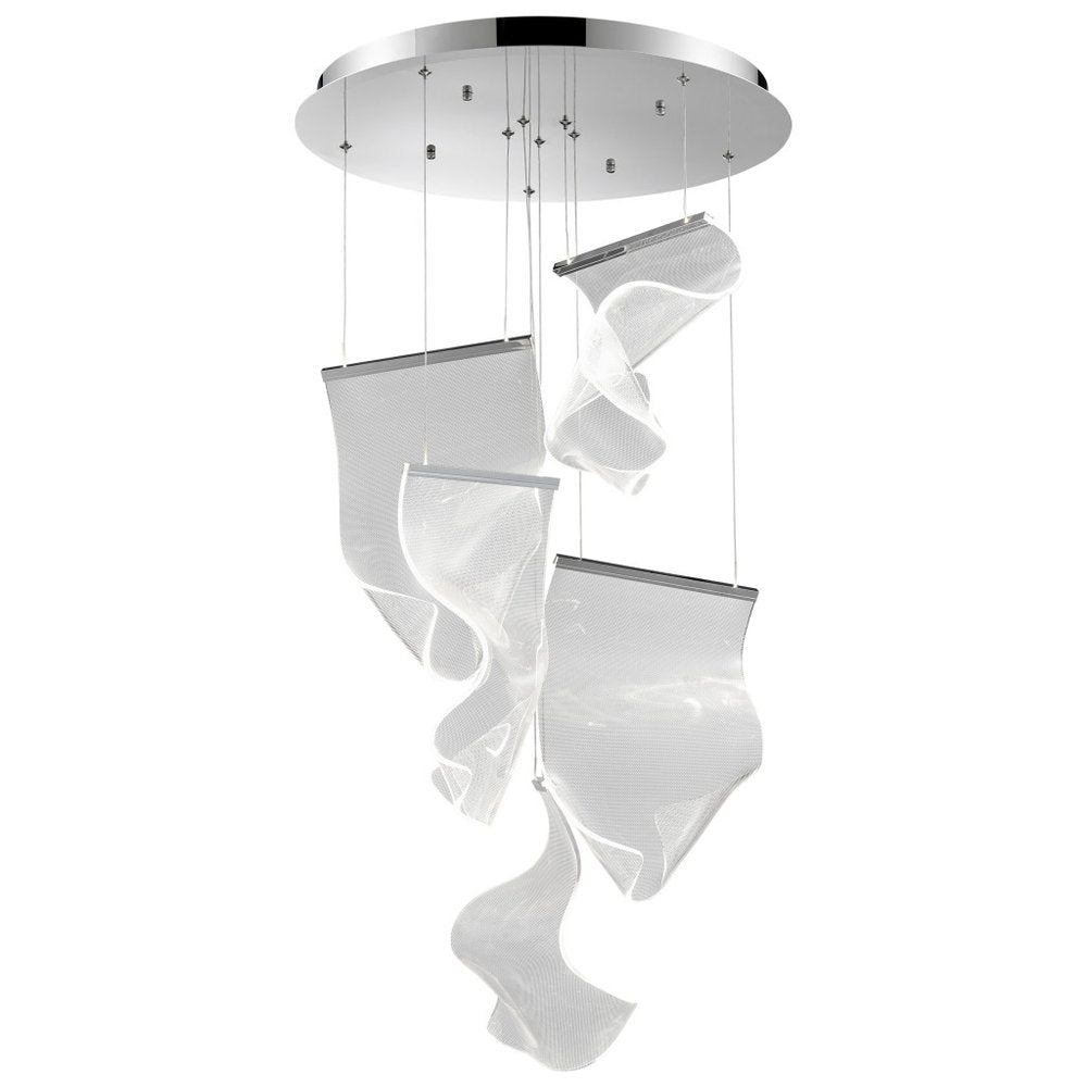 Silver And Clear Five Light Metal LED Dimmable Chandelier With Clear Shades