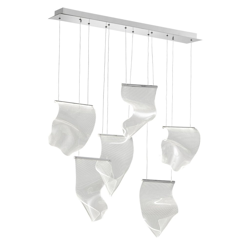 Silver And Clear Six Light Metal LED Dimmable Chandelier With Clear Shades