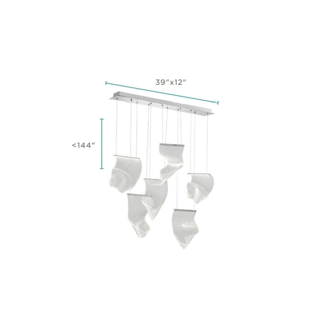 Silver And Clear Six Light Metal LED Dimmable Chandelier With Clear Shades