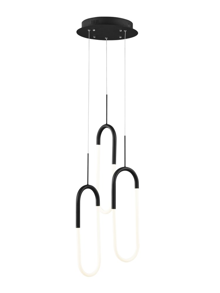 Black Three Light Metal LED Dimmable Smart Enabled Chandelier