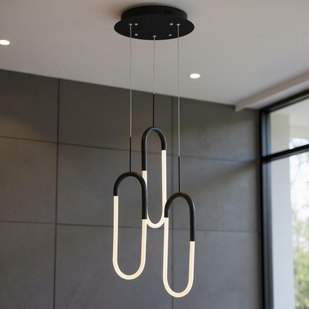 Black Three Light Metal LED Dimmable Smart Enabled Chandelier