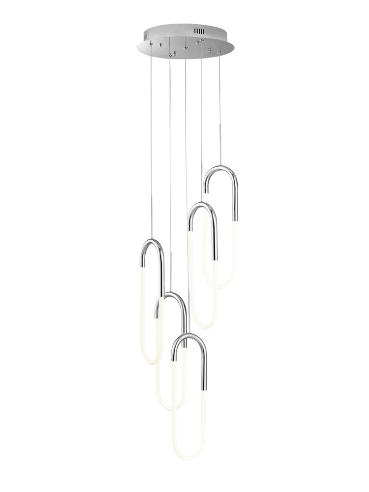 Silver Five Light Metal LED Dimmable Smart Enabled Chandelier