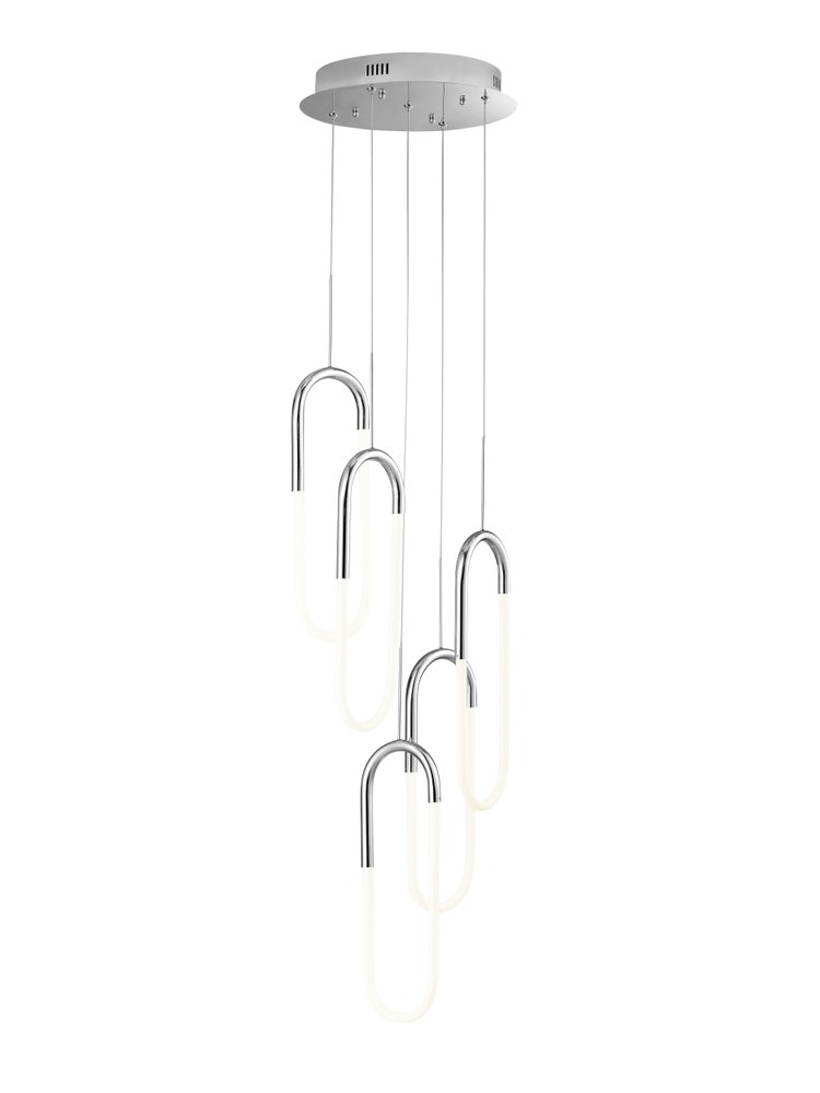 Silver Five Light Metal LED Dimmable Smart Enabled Chandelier