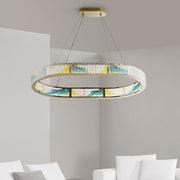 Gold Clear And Blue Geometric Crystal LED Chandelier