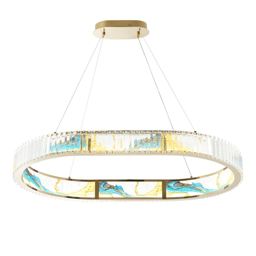 Gold Clear And Blue Geometric Crystal LED Chandelier