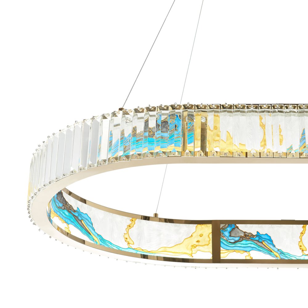 Gold Clear And Blue Geometric Crystal LED Chandelier