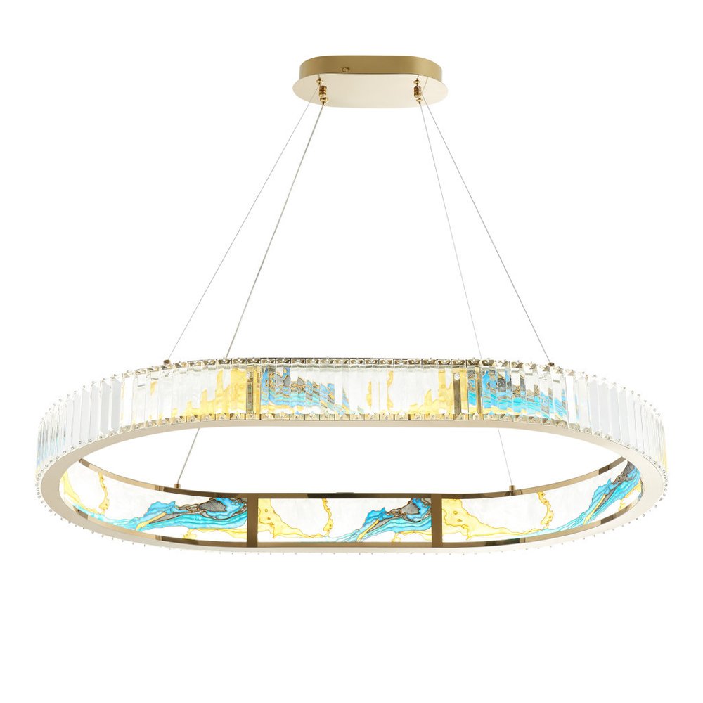 Gold Clear And Blue Geometric Crystal LED Chandelier
