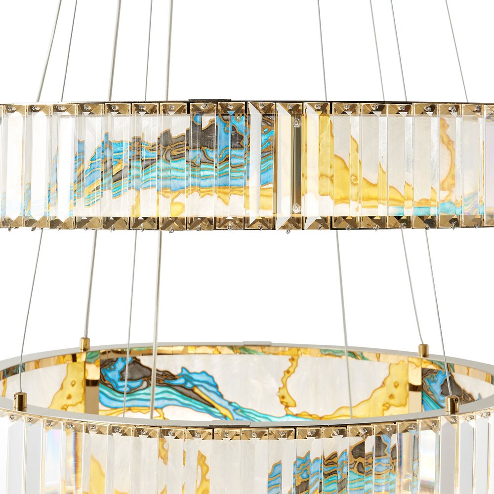 Gold Clear And Blue Geometric Three Light Crystal LED Chandelier