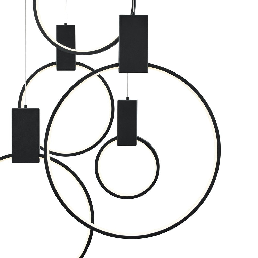 Black Geometric Six Light Metal LED Dimmable Chandelier