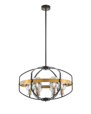 Black Gold And Clear Eight Light Transparent Metal Edison Bulb Dimmable Chandelier With Black And Gold Shades