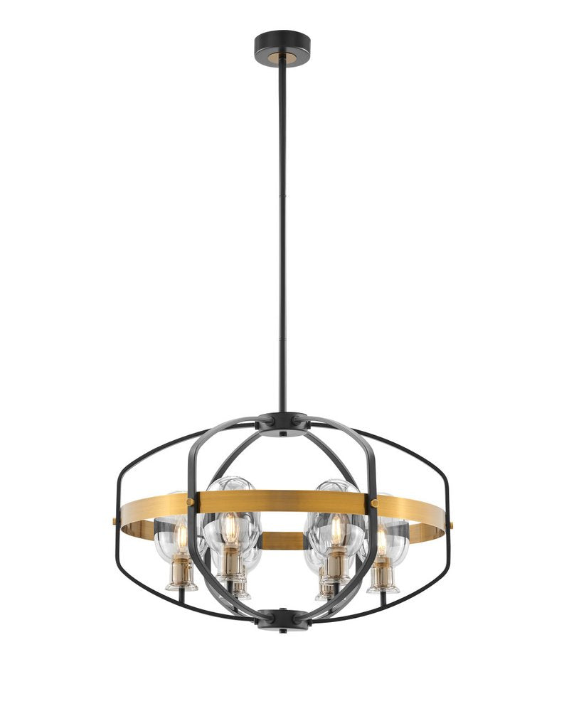 Black Gold And Clear Eight Light Transparent Metal Edison Bulb Dimmable Chandelier With Black And Gold Shades
