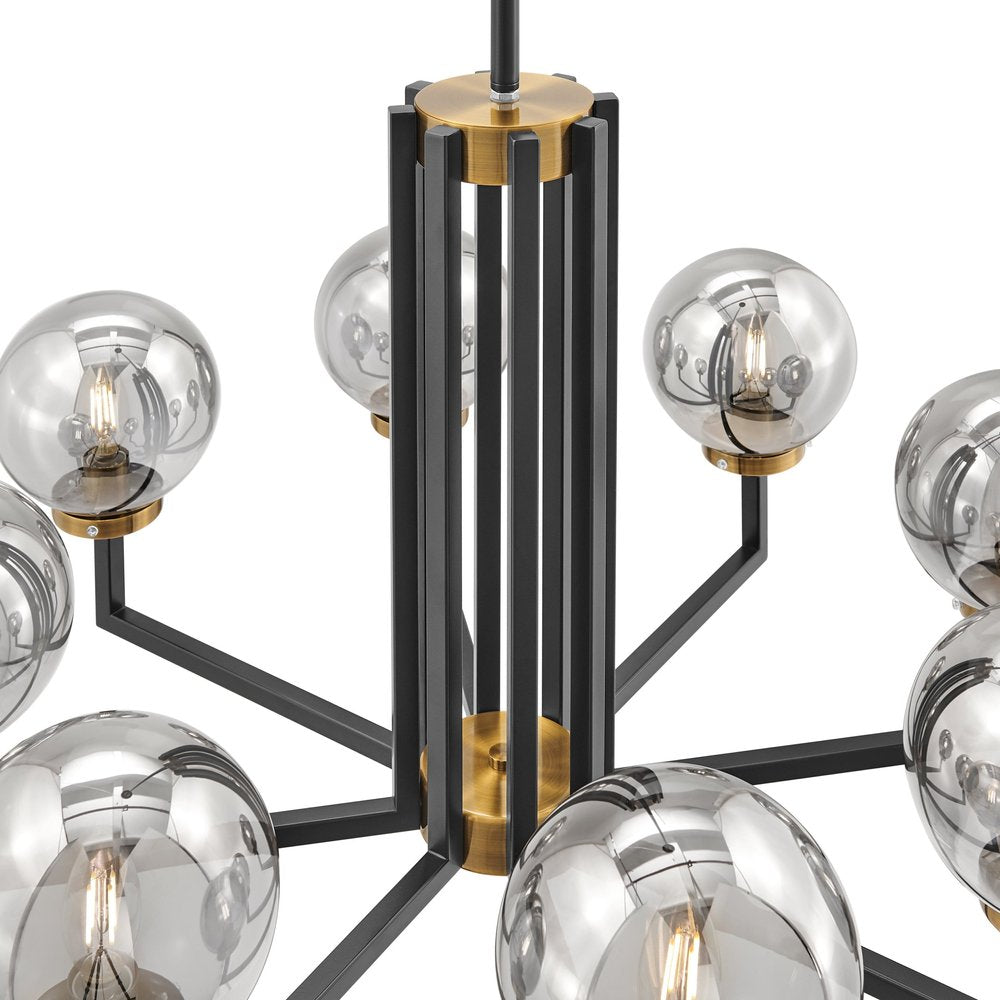 Black Gold And Clear Five Light Transparent Metal Edison Bulb Dimmable Chandelier With Black And Gold Shades