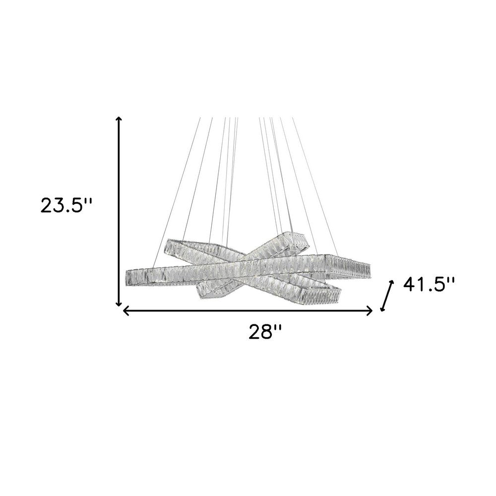 Silver And Clear Three Light Crystal LED Dimmable Chandelier