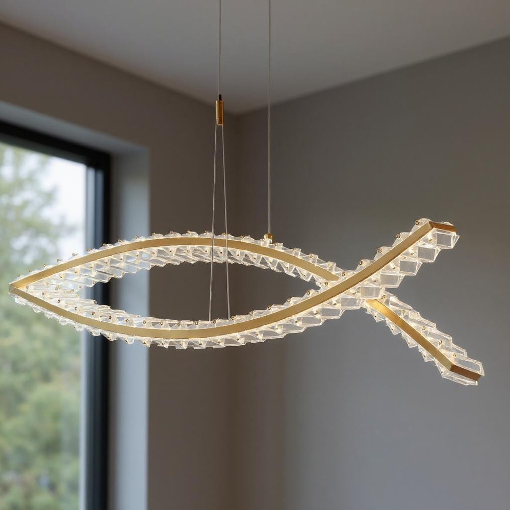 Gold And Clear Two Light Crystal LED Chandelier