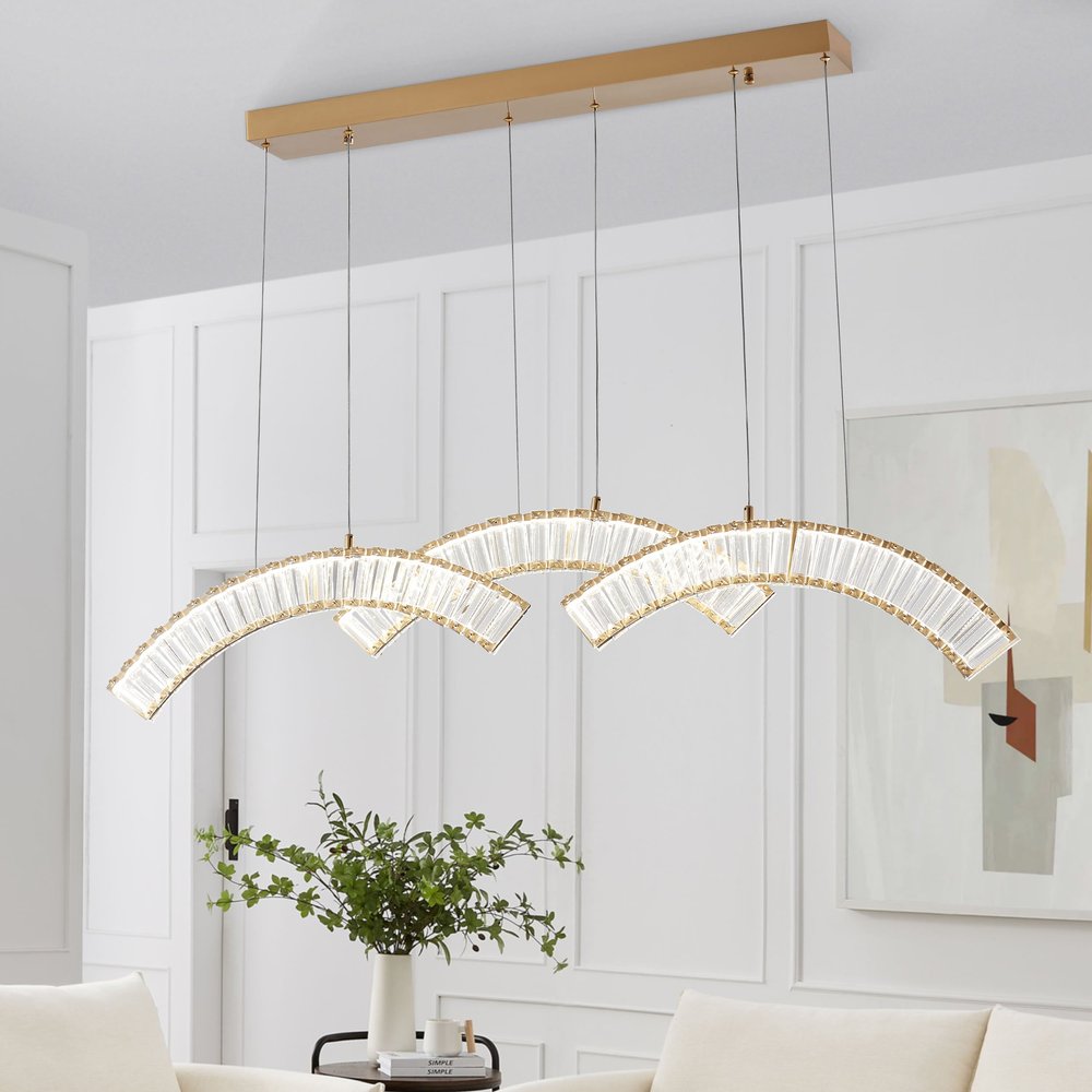 Gold And Clear Three Light Crystal LED Chandelier