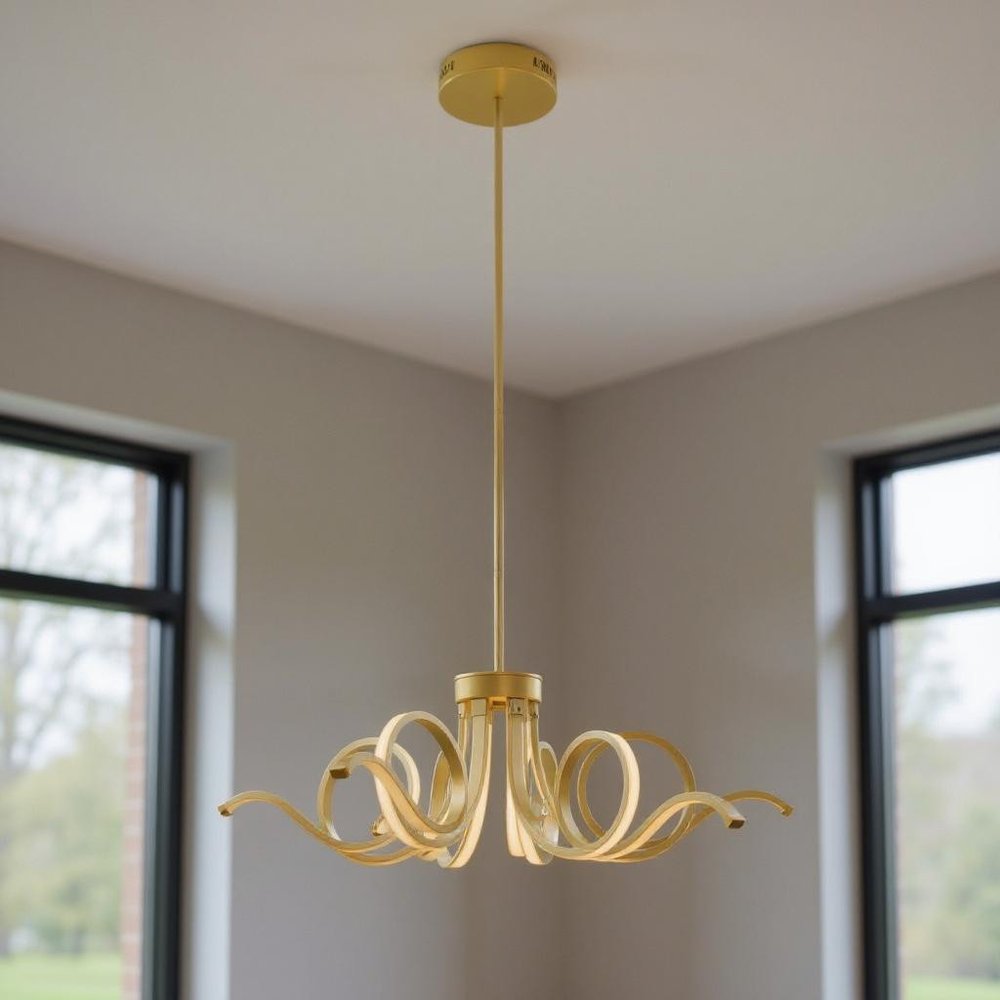 Gold Six Light Metal LED Dimmable Smart Enabled Chandelier