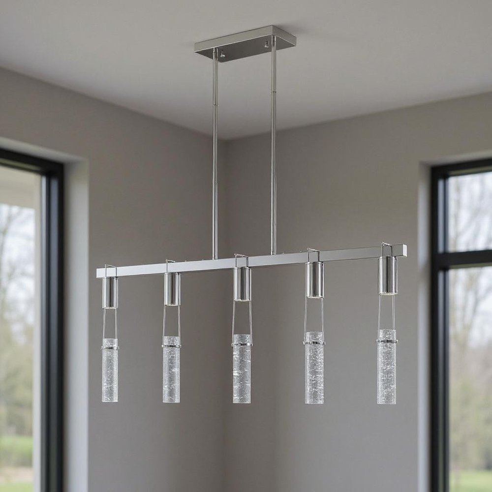 Silver And Clear Five Light Metal Dimmable Smart Enabled Chandelier With Clear Shades