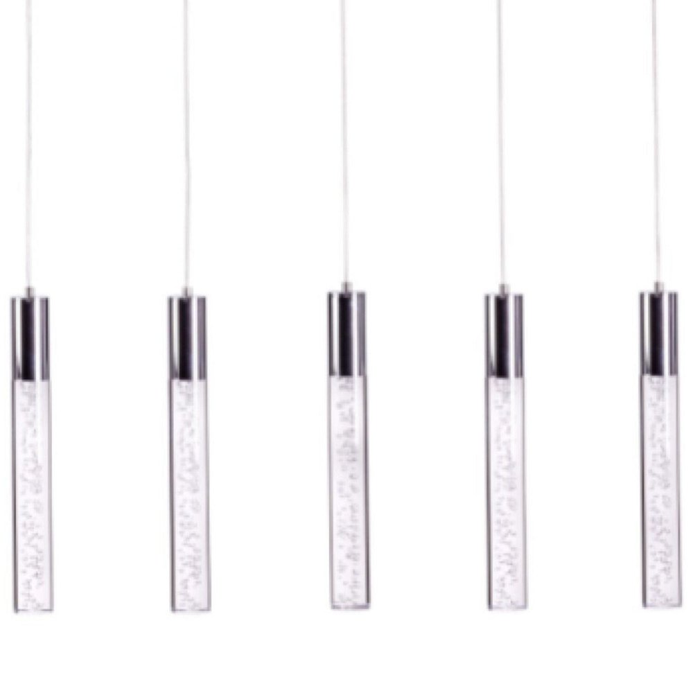Silver And Clear Five Light Metal Dimmable Chandelier With Clear Shades