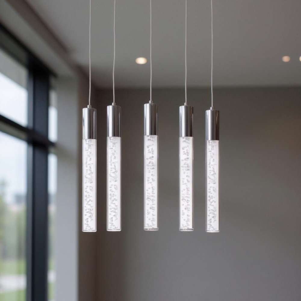 Silver And Clear Five Light Metal Dimmable Chandelier With Clear Shades