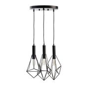 Black And Clear Three Light Metal Chandelier With Black Shades