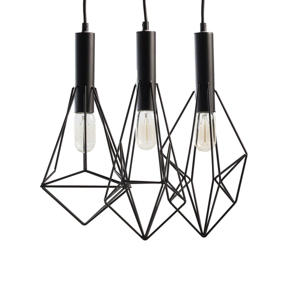 Black And Clear Three Light Metal Chandelier With Black Shades