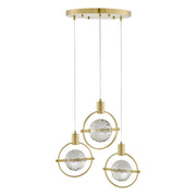 Gold And Clear Geometric Three Light Metal Dimmable Chandelier With Clear Shades