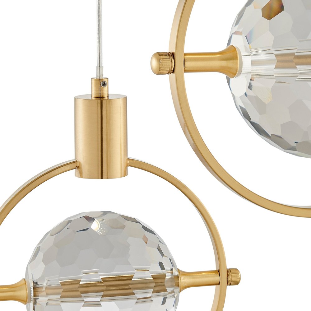 Gold And Clear Geometric Three Light Metal Dimmable Chandelier With Clear Shades