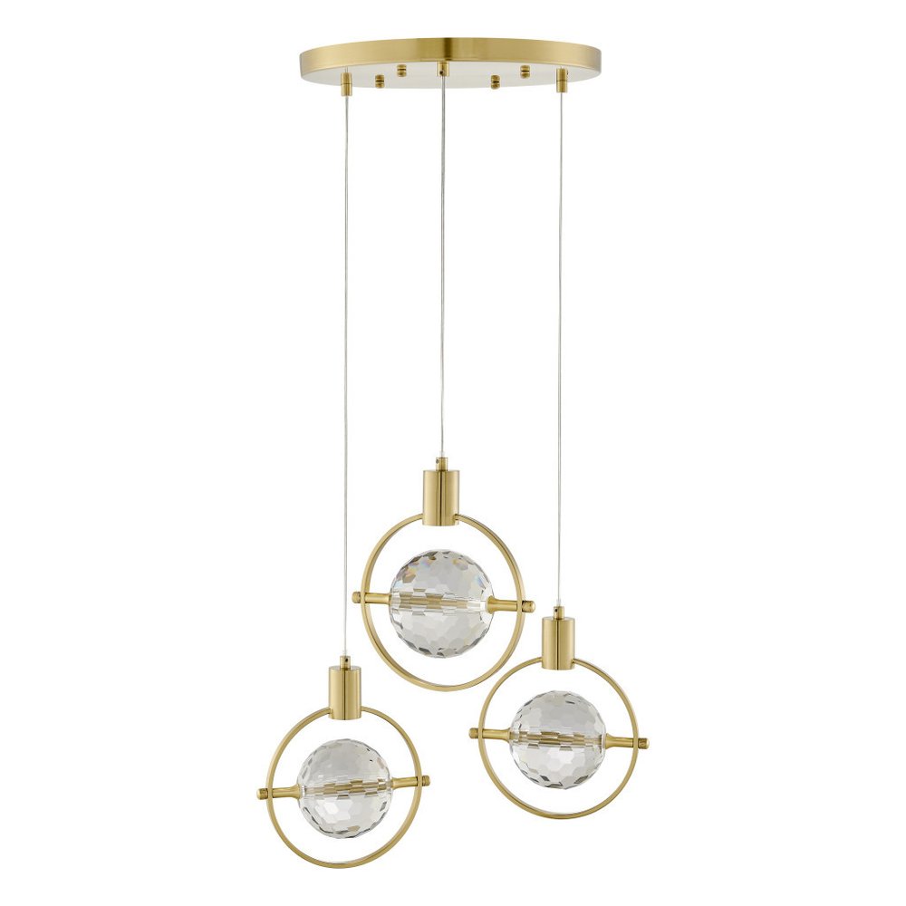 Gold And Clear Geometric Three Light Metal Dimmable Chandelier With Clear Shades