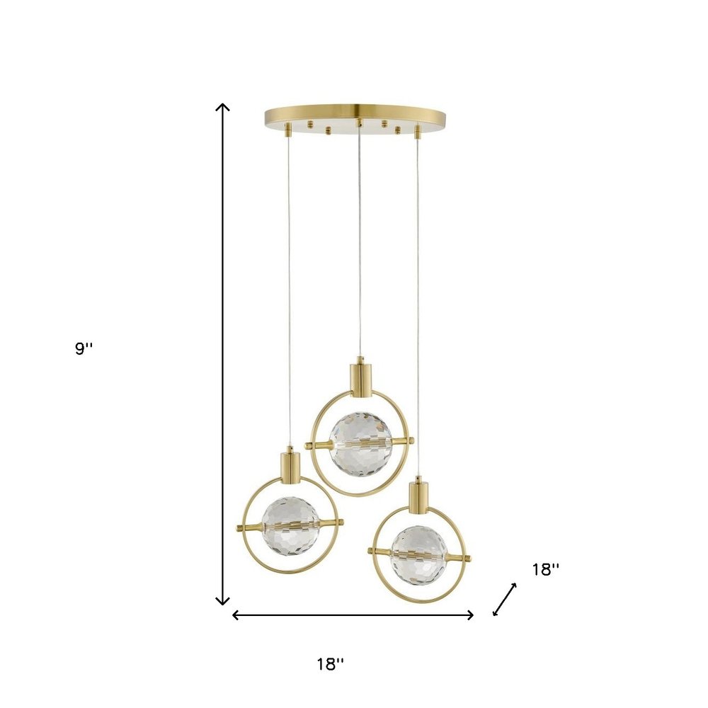 Gold And Clear Geometric Three Light Metal Dimmable Chandelier With Clear Shades
