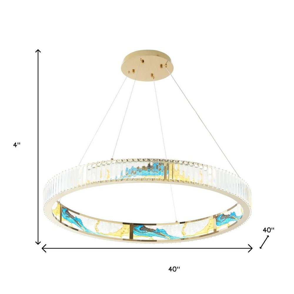 Gold Clear And Blue Geometric Crystal LED Chandelier