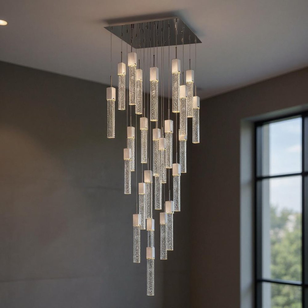 Silver And Clear Multi Light Metal Dimmable Chandelier With Clear Shades