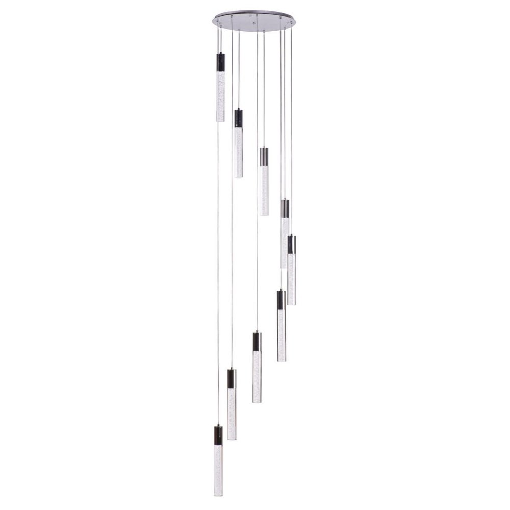 Silver And Clear Nine Light Metal Dimmable Chandelier With Clear Shades