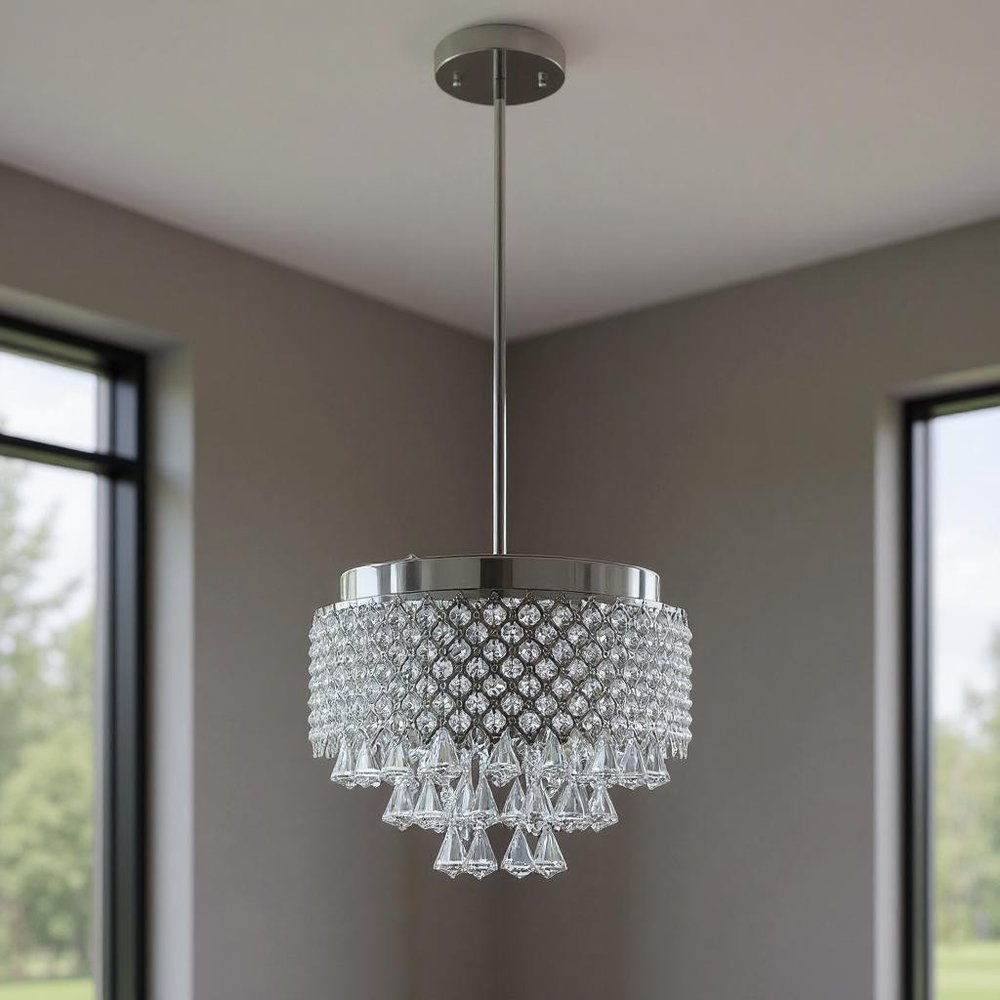 Silver And Clear Nine Light Crystal Dimmable Chandelier With Clear Shades