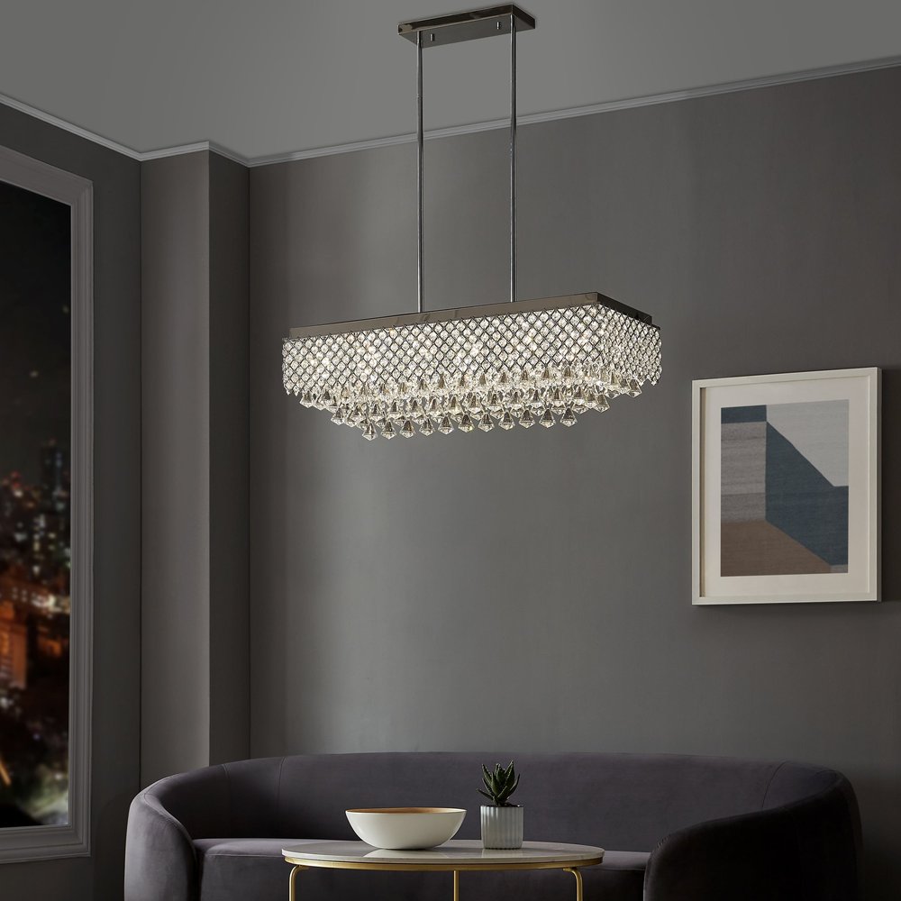 Silver And Clear Twelve Light Metal Dimmable Chandelier With Clear Shades
