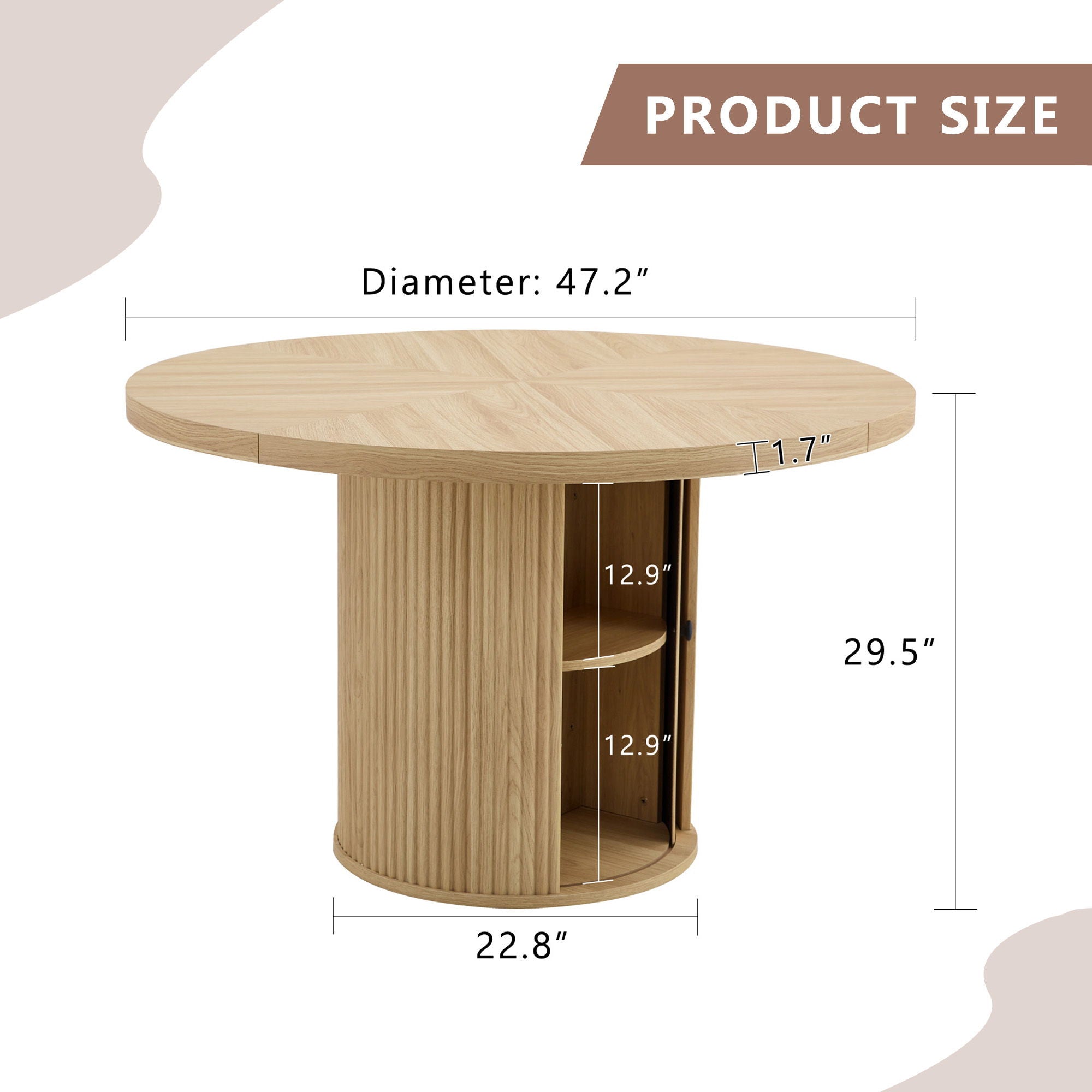 Roman Column Round Dining Table With Double Layer Storage - Wood