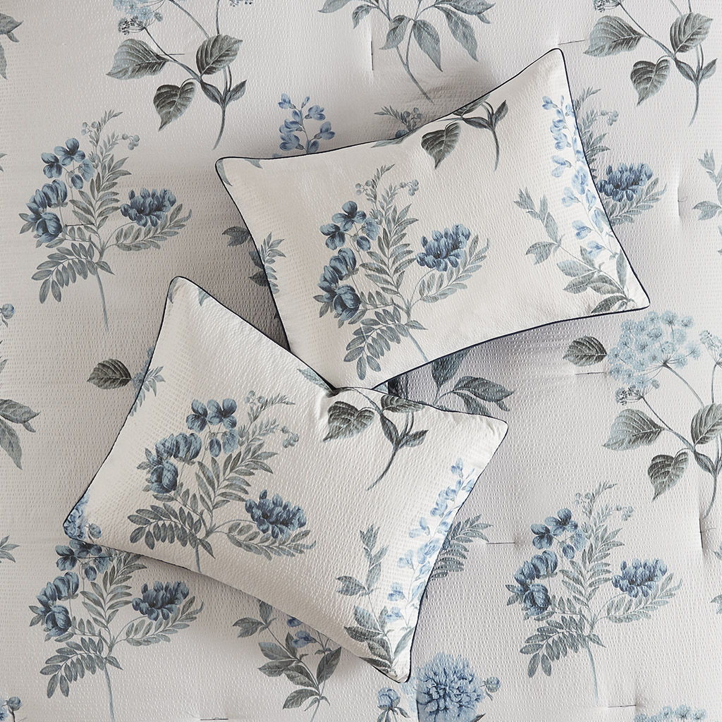 Zennia - 7 Piece Printed Comforter Set With Throw Blanket - Blue
