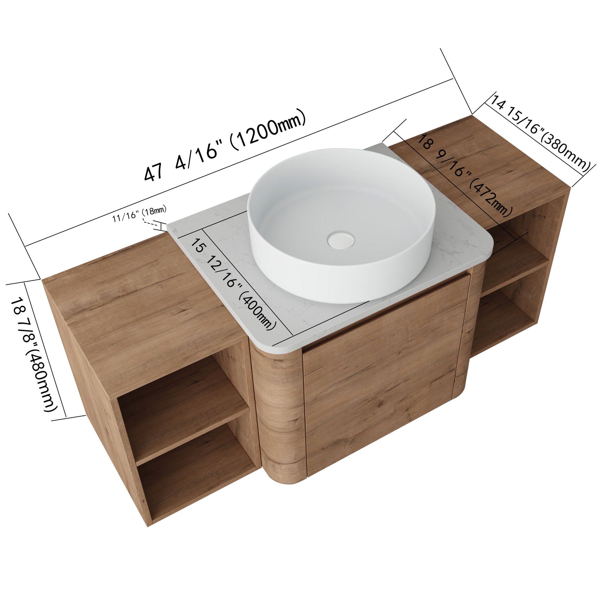 Wall Mounted Bathroom Vanity With Art Sink, 2 Storage Shelves, Soft Close Door